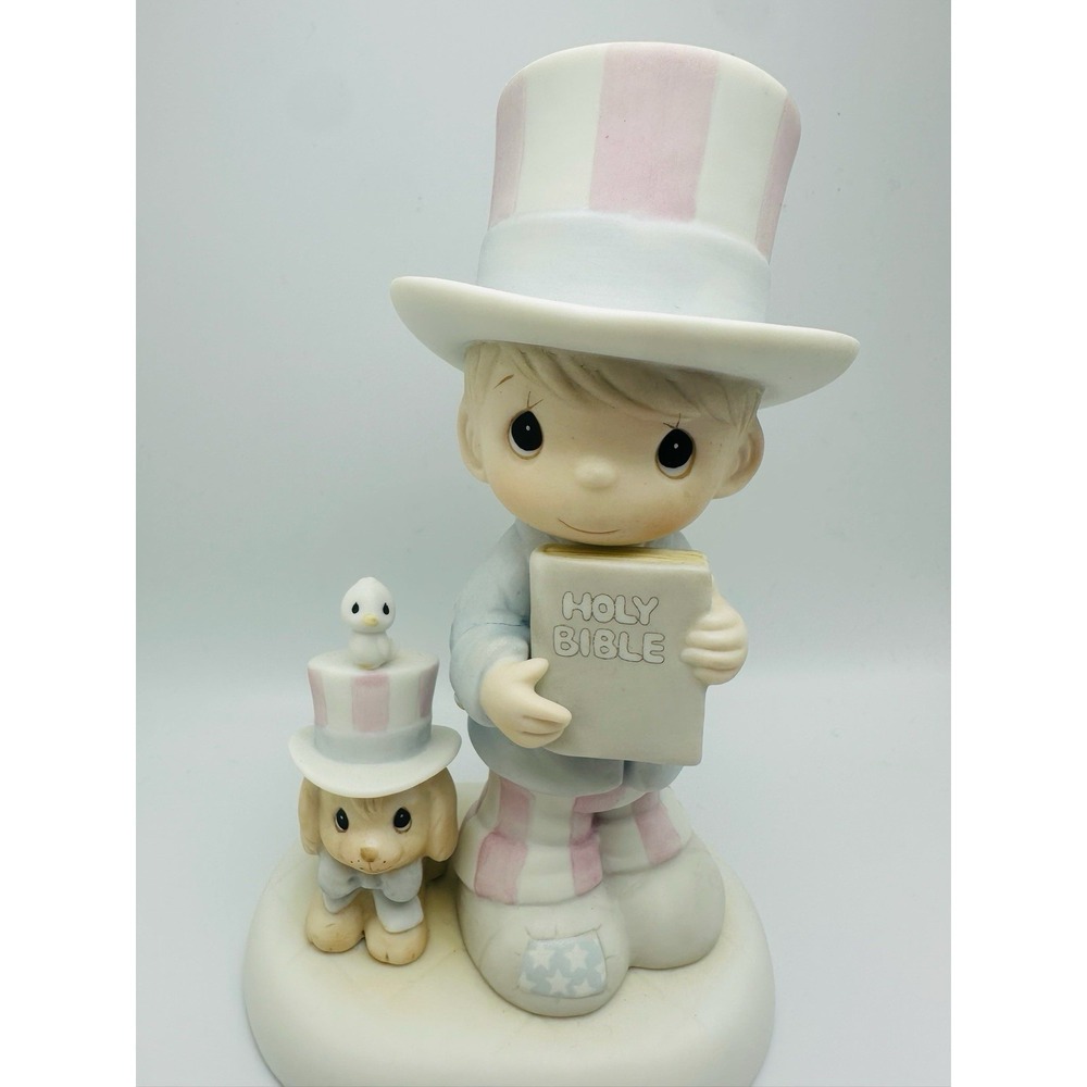 Vintage 2001 Precious Moments #102938 GOD BLESS AMERICA Uncle Sam Puppy Bible